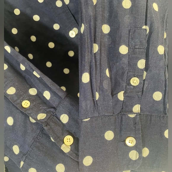 Talbots Navy Blue & White Polka Dot Button Up Blouse, Size XS, Collar, Pockets - Picture 6 of 7